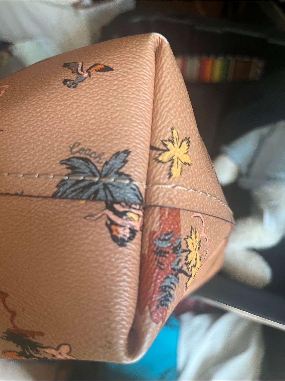 Coach Pink Tan Tropical Print Leather Tote - Picture 16 of 16
